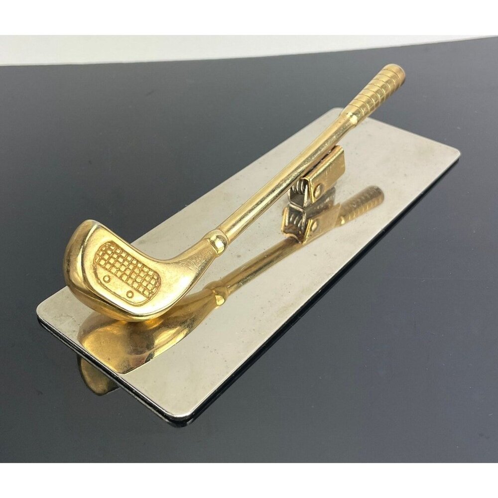 Vintage 1980s original letter clip, golf club, brass paper weight, office decor